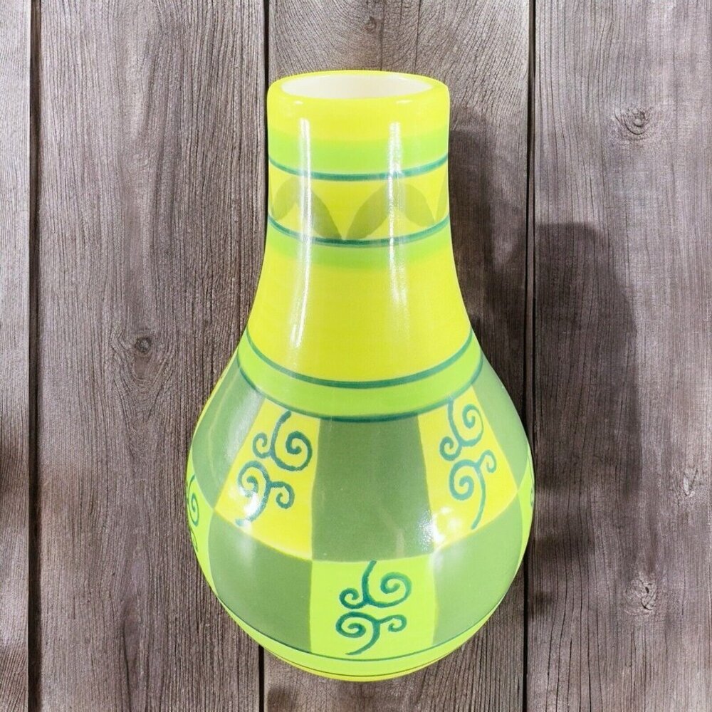 Vintage 1980s Ceramic Vase Made In Thailand Hand Painted Vessel Bud Vase Decor‎